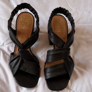 Vince Camuto Black Leather Twisted Slingback Sandals